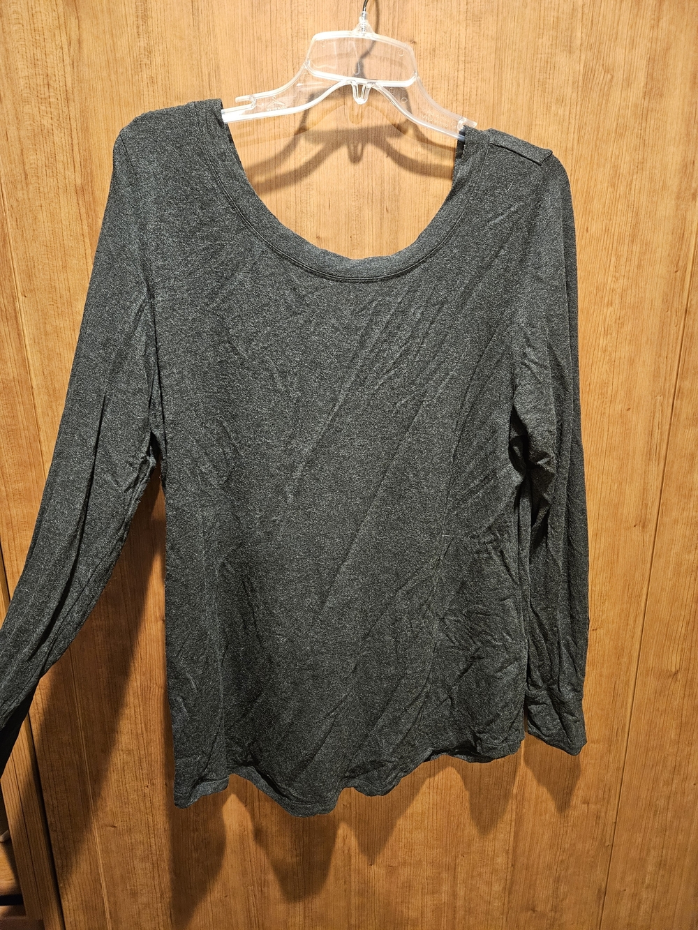 CAbi Charcoal Gray Long-Sleeve Scoop Neck Top With Black Cross Strap Back